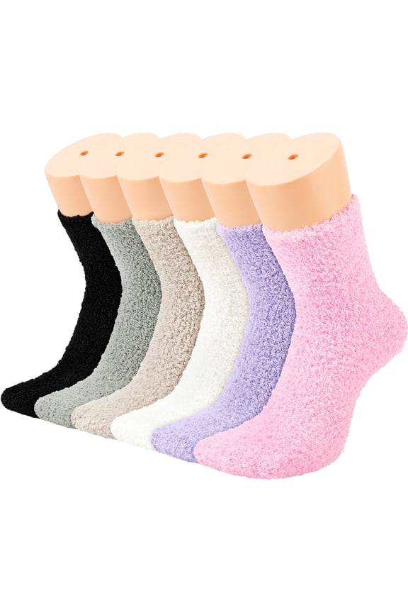 Fuzzy Socks for Women, 6 Pairs Plush Slipper Socks Women, Warm Soft Fluffy Socks Thick Cozy Plush Sock Winter Christmas Socks for Women