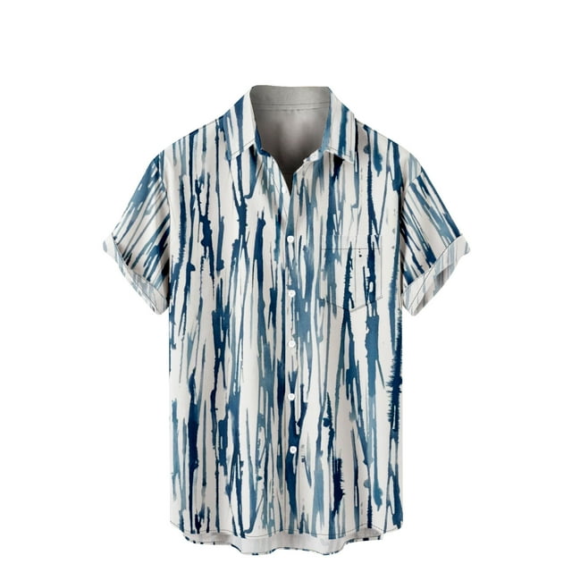 EQWLJWE Chemise d'Été pour Hommes Chemise Décontractée à Boutons Rayures avec Poche Col Rabattu Manches Courtes Chemise Blouse Manches Courtes Hauts pour Hommes