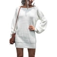 thumbnail image 1 of xiaxaixu Robe Chandail Épaule Dénudée Femme Manches Longues Couleur Unie Robe Tricotée Ample Robe Mini Automne, 1 of 9