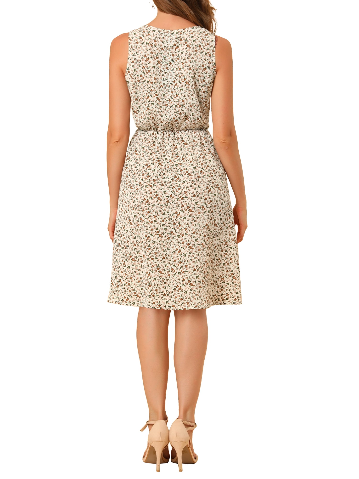 DARING DIVA Floral Sleeveless Drawstring Waist A-Line Dress XS White
