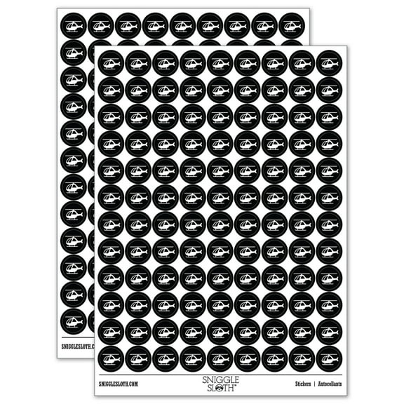 Helicopter Aircraft Chopper 200 Round Stickers - Black - Gloss Finish - 0.50" Size