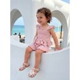 thumbnail image 4 of BemeyourBBs Toddler Baby Girls Summer Clothes Cotton Linen 2 Pieces Outfit Cute Bow Print Flying Sleeve Smocked Tank Tops with Ruffle Shorts Set, 4 of 9