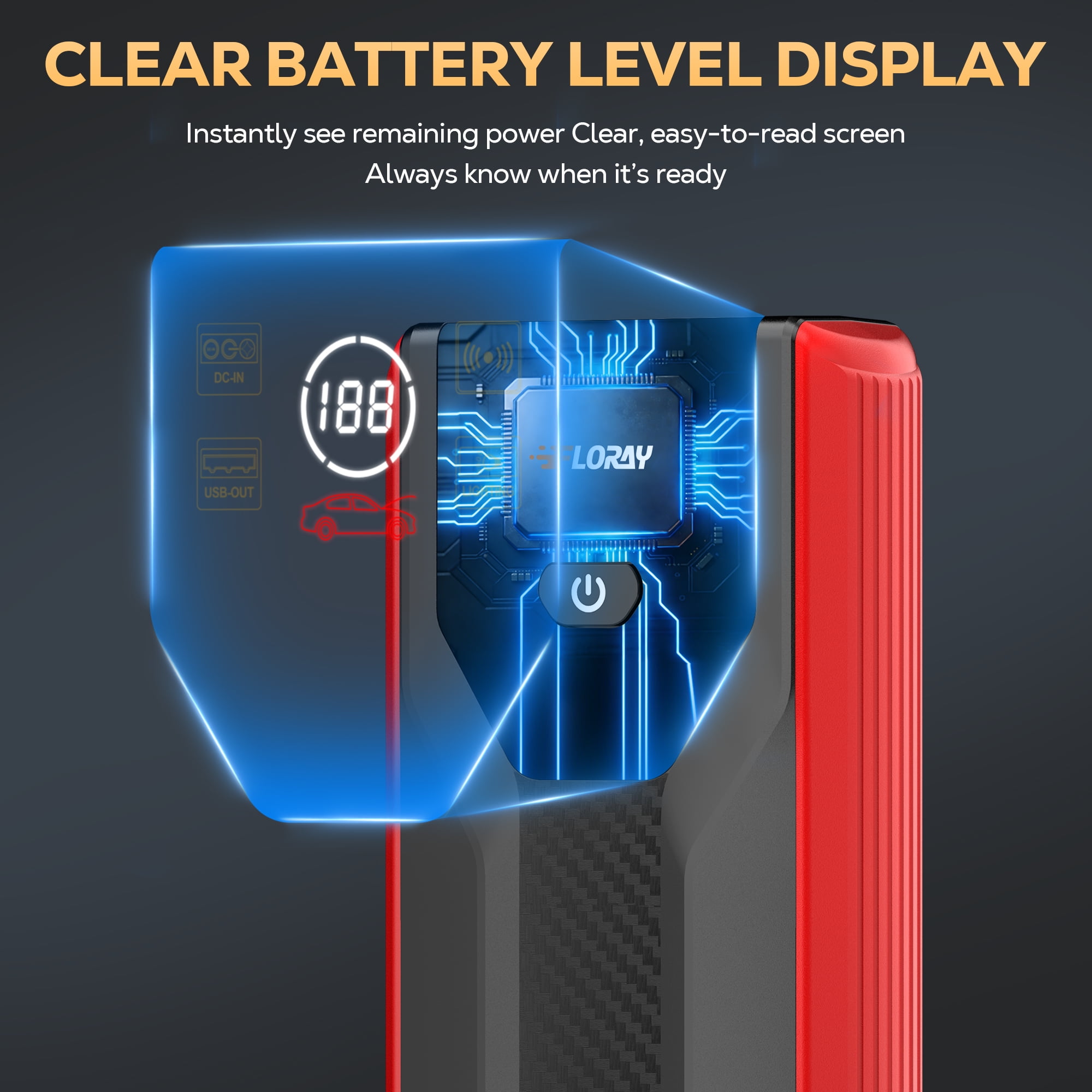 FLORAY Car Jump Starter Portable, 1500A Peak 12V Battery Jumper Pack, Jump Box Starter for Car & Battery Booster Power Bank, up to 6.0L Gas/4.0L Diesel