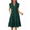 thumbnail image 3 of Womens Summer Dress Ruffle Sleeve V Neck Midi Dresses Tiered Boho Beach Sundress Dark Green L, 3 of 7