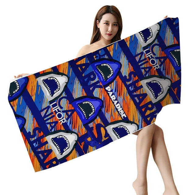 TopLLC Microfiber Beach Towel, Colorful Sharks Print Sand Free Beach Towel, Soft Lightweight Quick Dry Bath Towel Oversized Super Absorbent Swimming Pool Towel for Camping Vacation(30"x59")