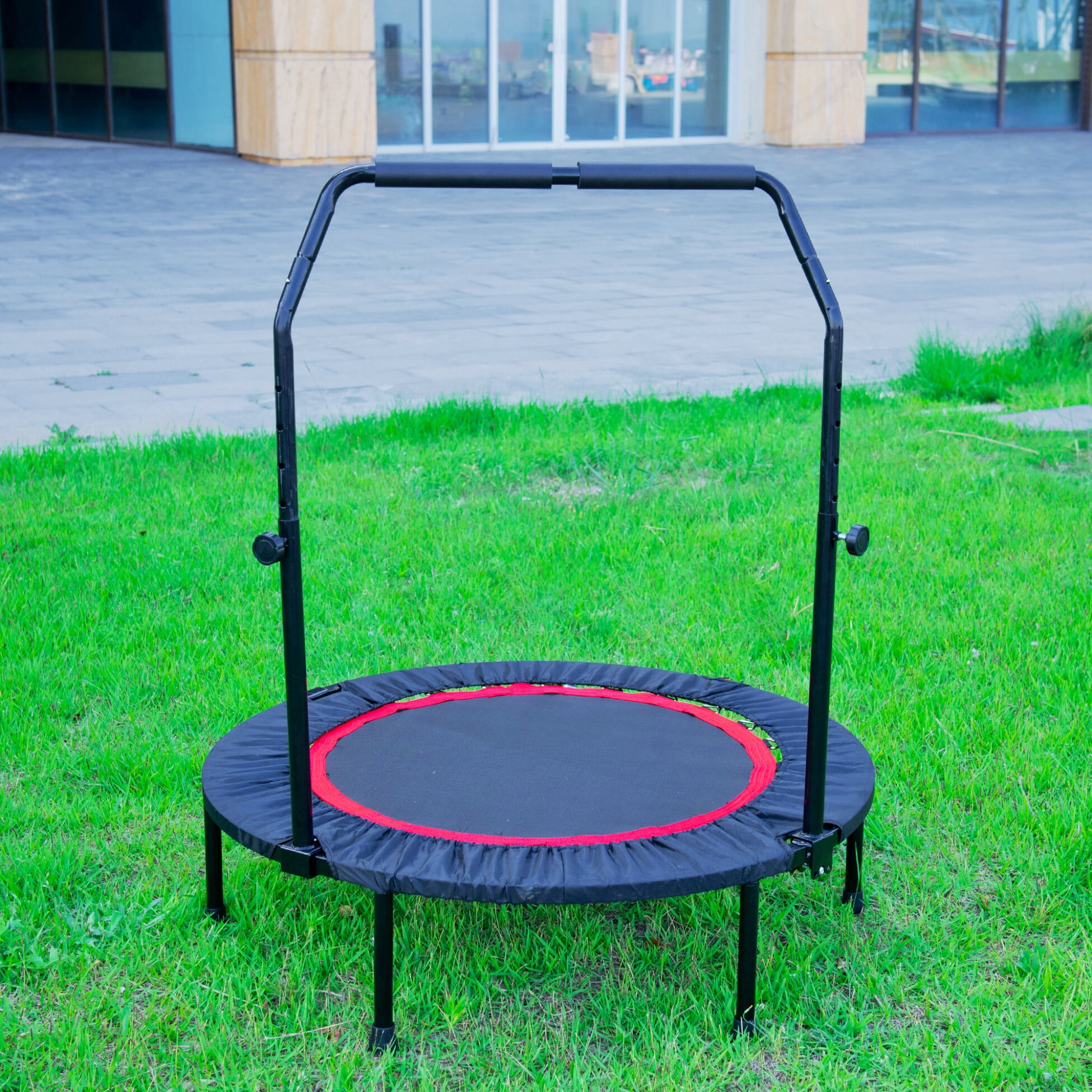 40" Mini Trampoline Max Load 300lbs, Fitness Rebounder with Adjustable Height Metal Handle, Exercise Trampoline for Adults Indoor/Garden Workout