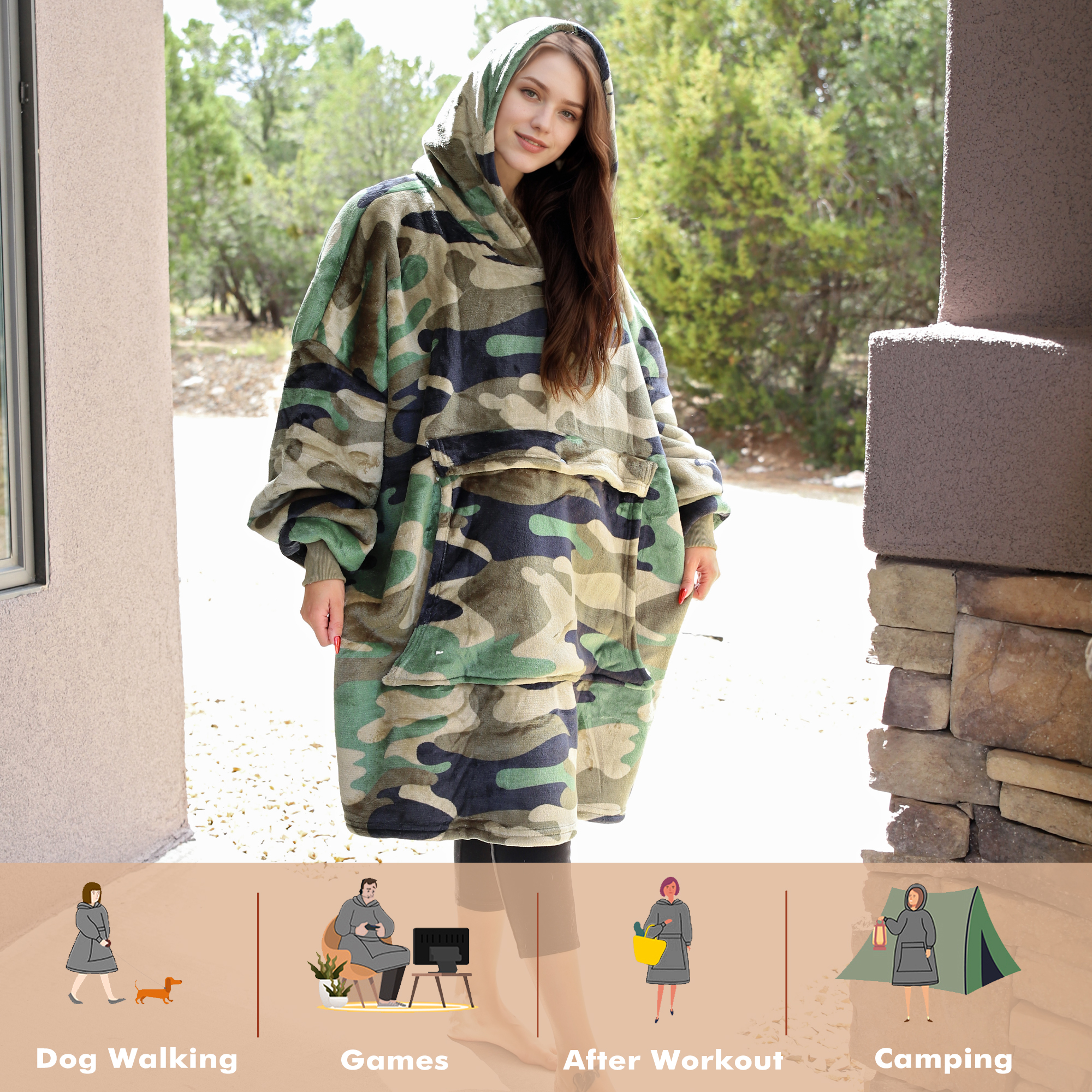 Tirrinia Oversized Blanket Hoodie, Wearable Fluffy Sherpa Blanket, Cozy Sweatshirt Blanket Gift for Adult Women Men Girlfriend
