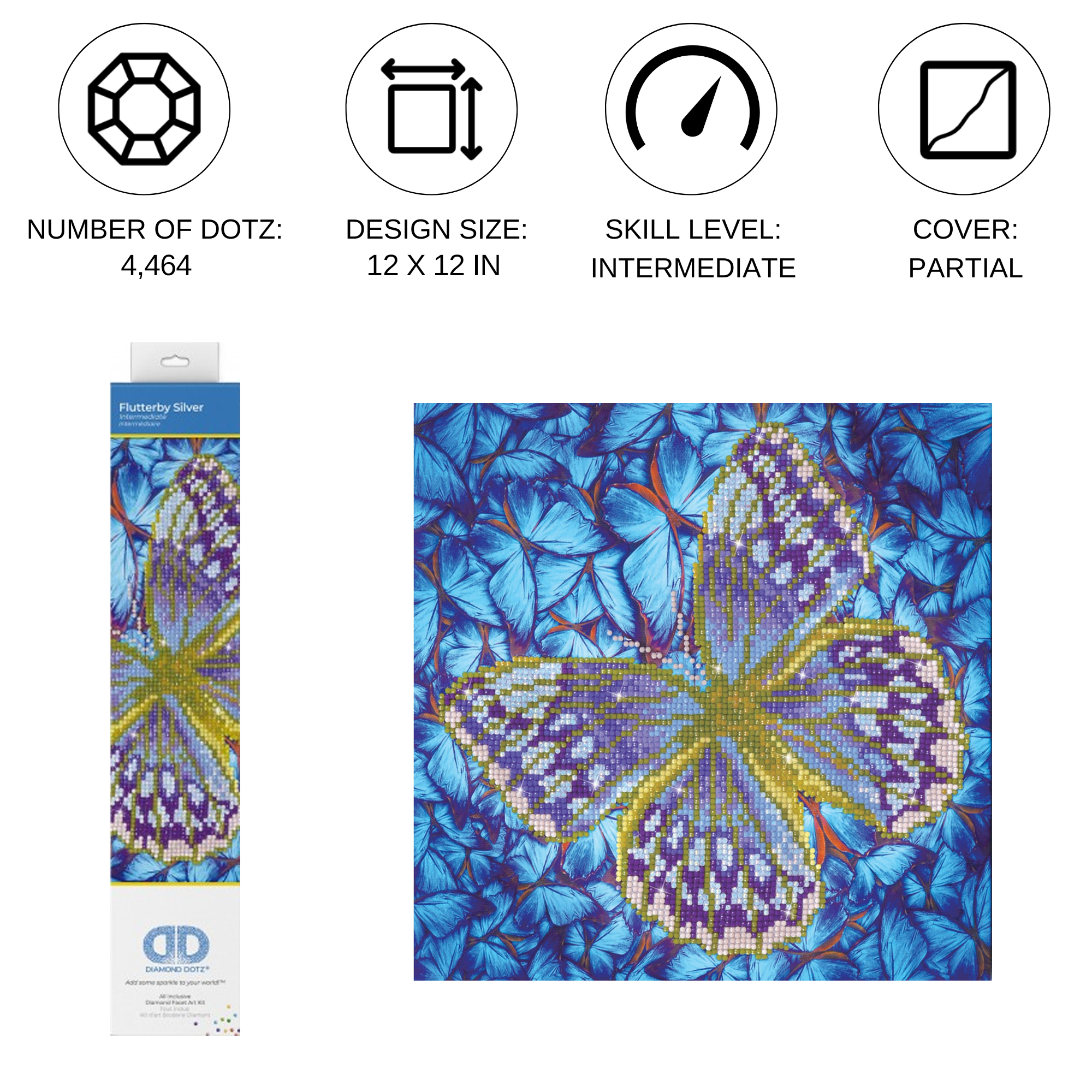 Diamond Dotz Flutterby Silver Butterflies Diamond Painting Kits for Adults - Diamond Art Kits a Relaxing Creative Craft Kit with Dotz Gems  12"x12"