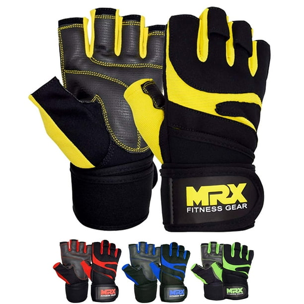 Weightlifting Gloves with Integrated Wrist Wrap Support Half Finger Body Building Gym Glove