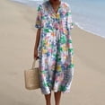 thumbnail image 2 of Ruyang Women's Short Sleeve A-Line Midi Dresses Casual Floral T-Shirt Dress Flowy Beach Sundress with Pockets Plus Size Clothes, 2 of 5