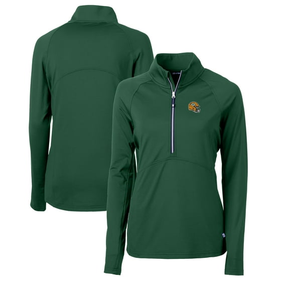 Women's Cutter & Buck  Green Green Bay Packers Helmet Logo Adapt Eco Knit Stretch Recycled Half-Zip Pullover Top