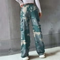 thumbnail image 4 of Blue Women's Casual Pants, Women'S Casual Camouflage Print Cargo Pants Drawstring Stretch Elastic Waist Tapered Pants With Pockets,Women's Casual Pants XXL, 4 of 5