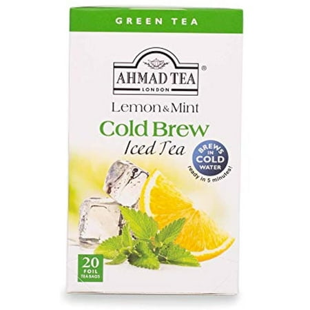 Ahmad Tea Cold Brew Lemon & Mint Green Iced Tea, 20 Foil Teabags (Pack Of 6) (1829)