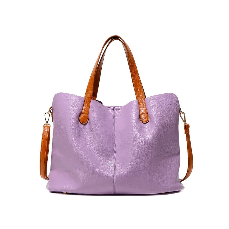 Skearow Women Shoulder Bags Large Capacity Purse Multi Pockets PU Leather  Crossbody Bag Zipper Ladies Waterproof Hobo Retro Adjustable Strap Purple