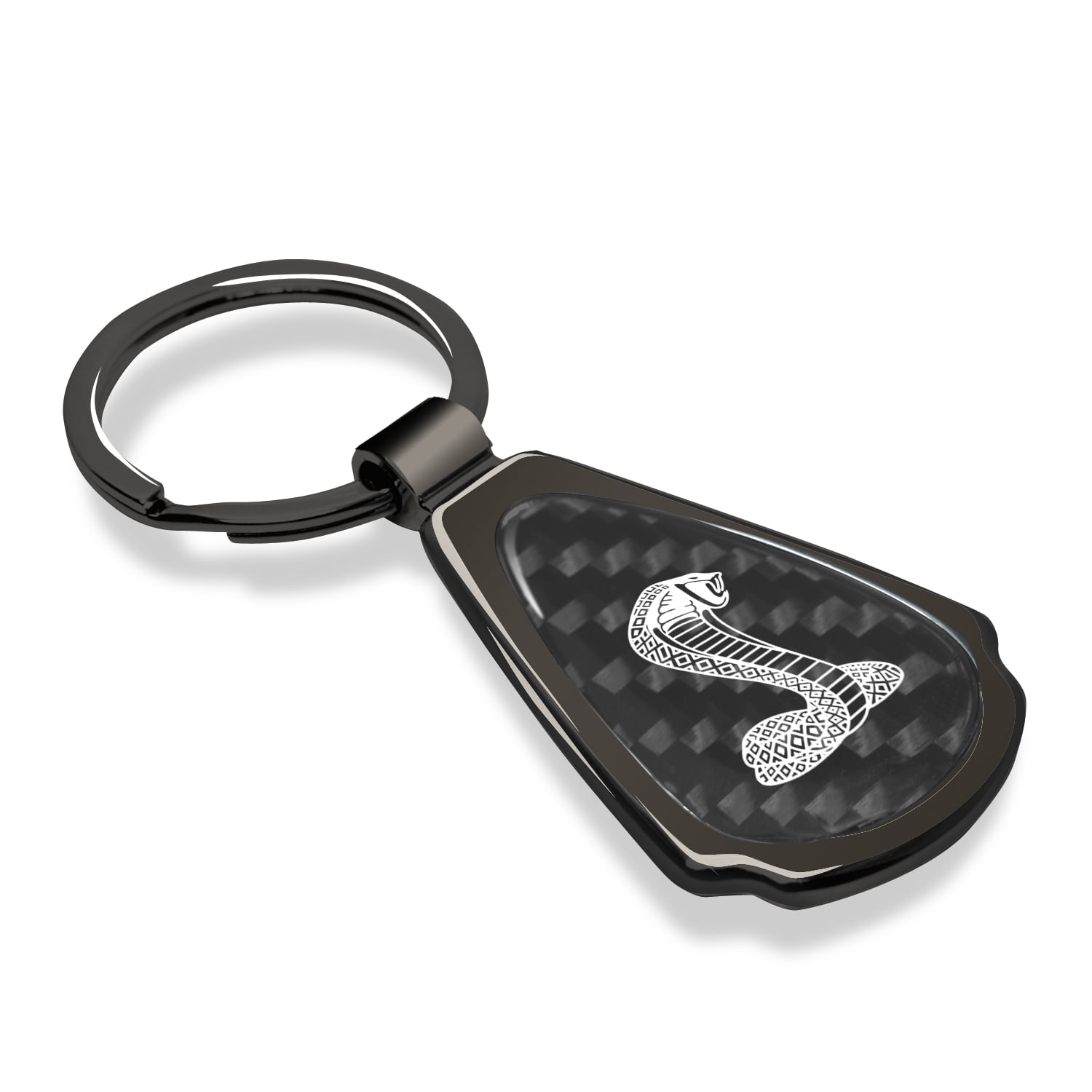 Mustang Cobra Real Black Carbon Fiber Gunmetal Black Metal Teardrop Key Chain