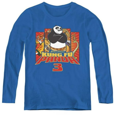 Trevco Sportswear DRM304-WL-3 Womens Kung FU Panda & Kung Furry Long Sleeve T-Shirt, Royal Blue - Large