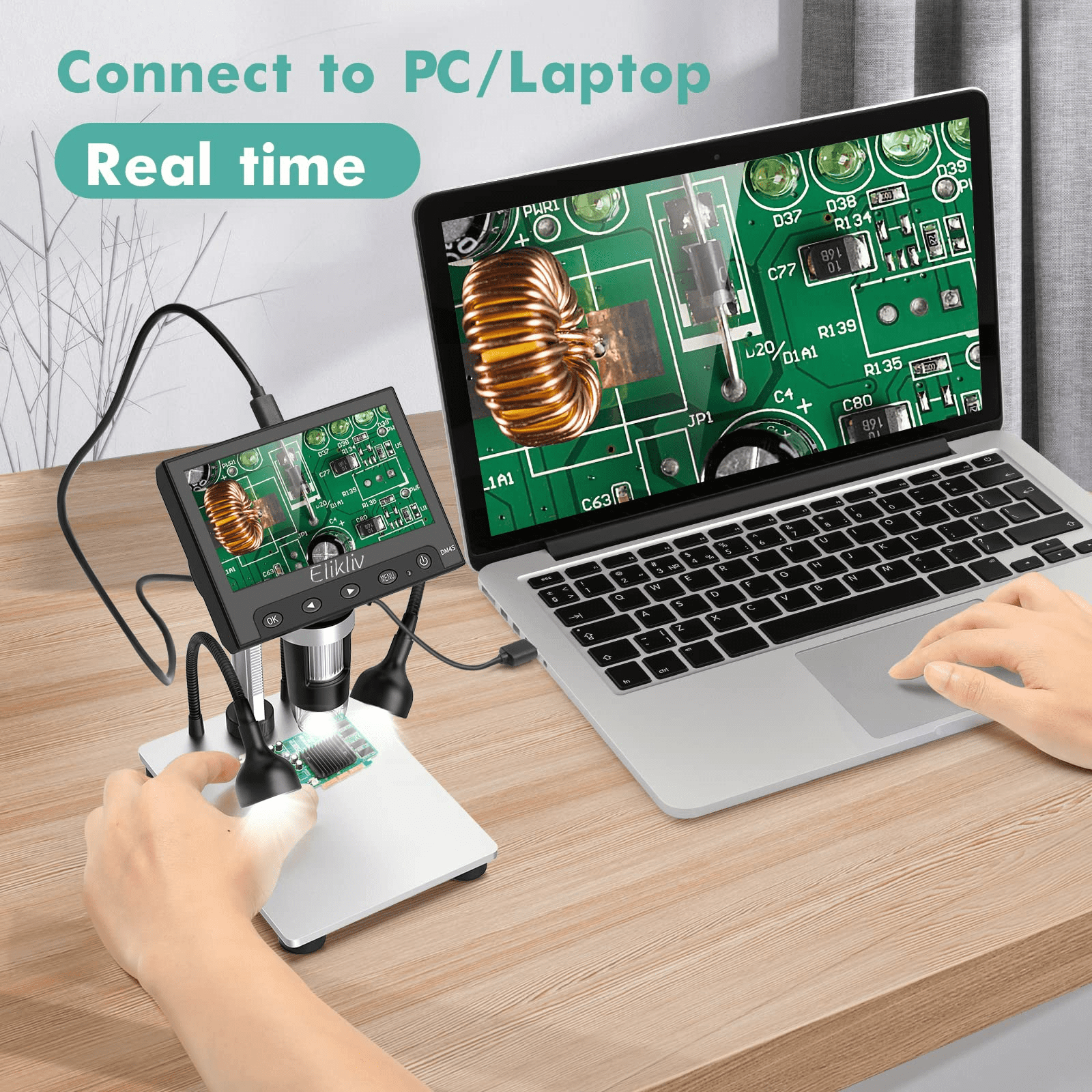 Elikliv EDM4 4.3 Coin Microscope, LCD Digital Microscope 1000x, Coin Magnifier with 8 Adjustable LED Lights, PC View, Windows Compatible