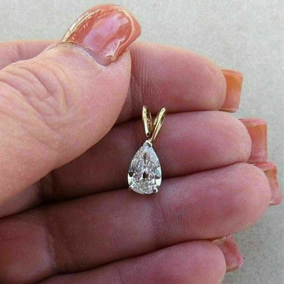 Bluebelljewels 2Ct Pear Cut Diamond Solitaire 14K Yellow Gold Plated Pendant Necklace