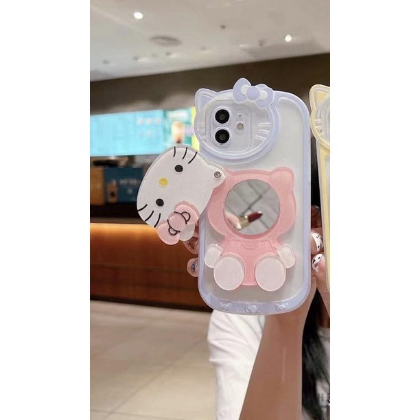 Nuevos diseños Hello Cute Kitty 3d Cat espejo de maquillaje móvil Tpu + pc funda de teléfono para Iphone 15 14 13 12 11 Pro Max con soporte