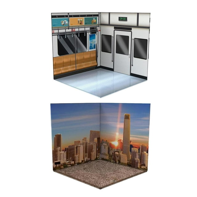 HILABEE 2Pcs 1:12 Backdrop Scene Display Collection Layout Background Models Show for City Metro