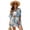 Blue Flower, variant on Aztec Deer Bear Mountain Geometric Print Women's 2 Piece Summer Vacation Outfits Boho Short Sleeve Open Front Kimono and Elastic Waist Shorts Set for Ladies, L