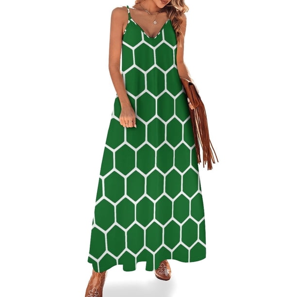 Vestido sin mangas con estampado de panal verde Vestidos de mujer Vestido largo Ropa de mujer