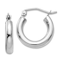 14k White Gold Hollow Polished 3mm Lightweight Round Hoop Earrings 16mm long 3mm Thick Hoop Earring for Women