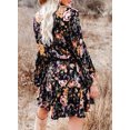 thumbnail image 4 of Asyoly Womens Dresses Boho Floral Print Ruffles Lantern Sleeve Button Down Swing Mini Dress Tie Waist Shirt Dresses, 4 of 7