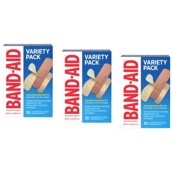 Band-Aid Brand Adhesive Bandages Variety Pack, Assorted Sizes, 30 ct (Pack of 3)