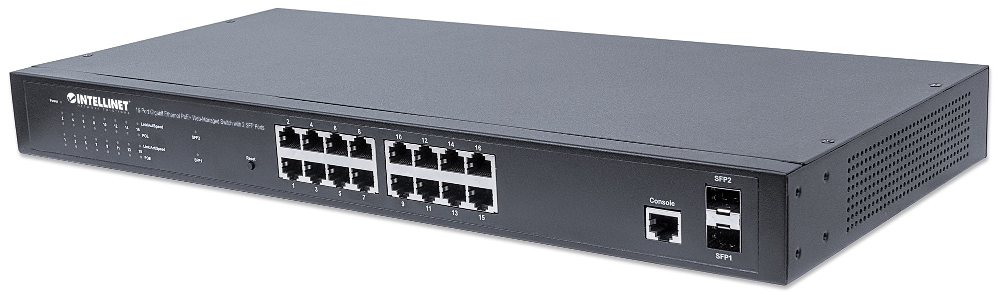 Intellinet 561198 16-Port Gigabit Ethernet PoE+ Web-Managed Switch with 2