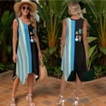 thumbnail image 2 of Psesaysky Hawaiian Couple Set Hawaii Fun Shark Shirts and Midi Dress Blue Stripe Palm Couples Matching Outfit Summer Aloha Shirts Matched Sleeveless Flared Sundress for Beach/Party, 2 of 7