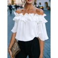 thumbnail image 5 of Women'S Off Shoulder Ruffle Short Sleeve Chiffon Blouse White L, 5 of 7