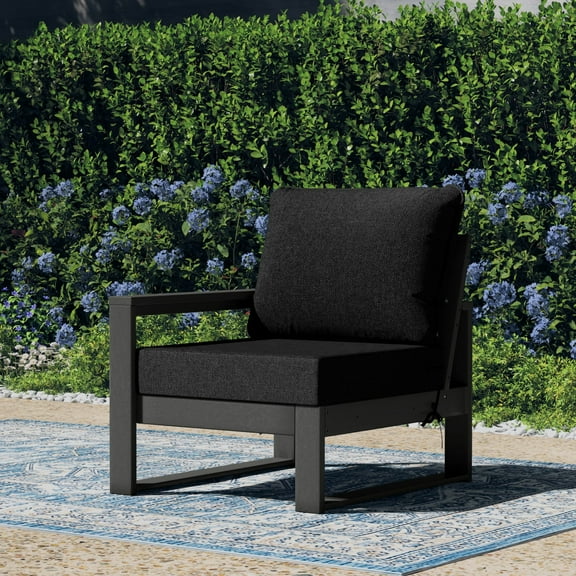 WestinTrends Montara Outdoor HDPE Left Arm Sectional Patio Corner Club Chair with Patio Cushions, Gray/Black