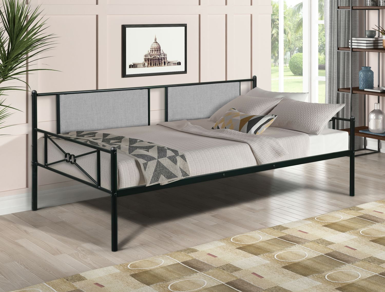Full Size Simple DayBed with Upholstered Sideboard, Full Metal Single