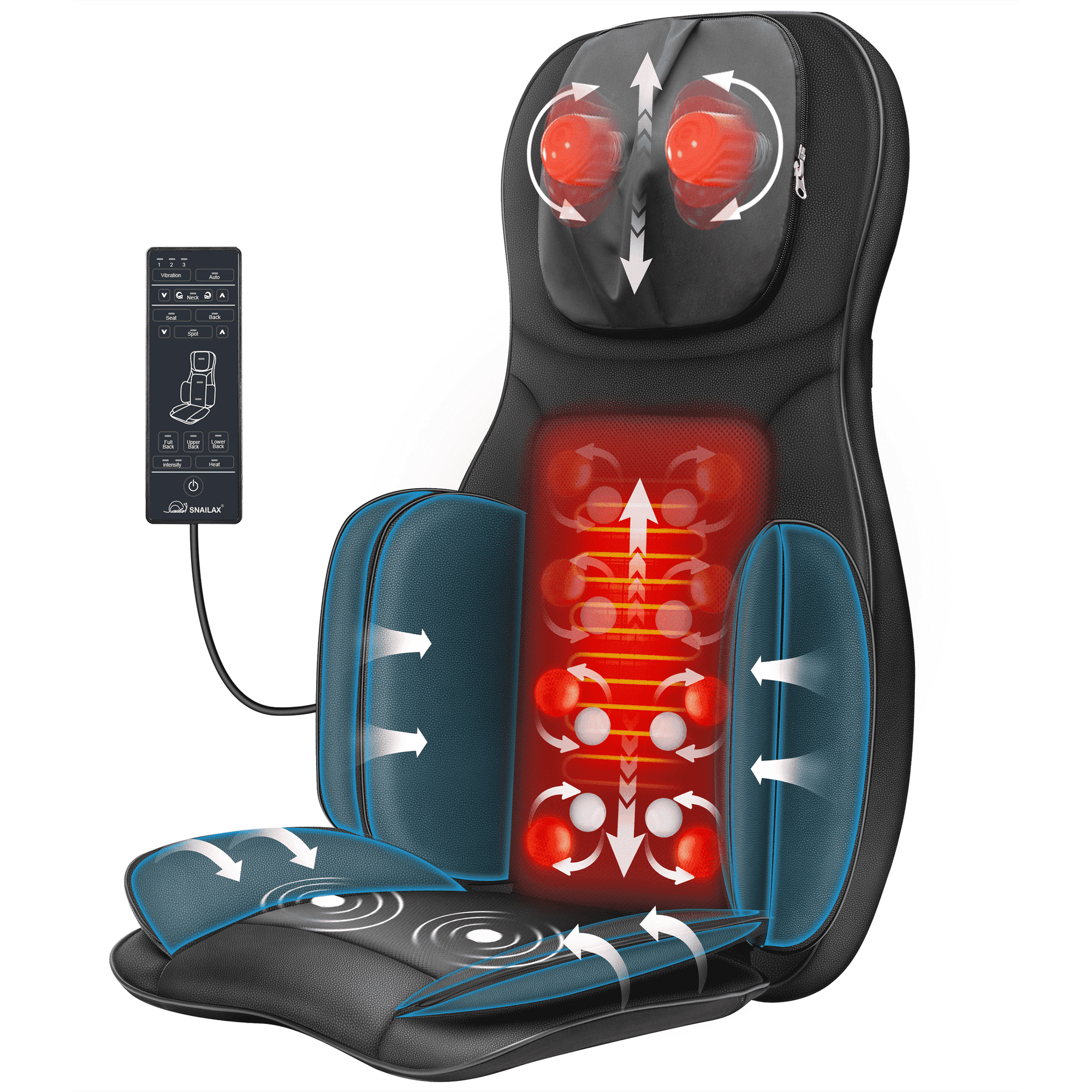 Snailax Shiatsu Neck & Back Massager with Heat and Compression, Deep Kneading Massage Chair Pad