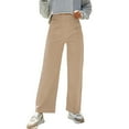thumbnail image 2 of ZHOGXU Womens Jeans With Pocket Solid Color High Waist Straight Fit Wide Leg Casual Stretch Denim Pants Trousers For Outdoor Activities,Khaki,M, 2 of 6
