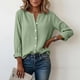 thumbnail image 4 of Craaazy Women's Casual V-Neck Blouse, Solid Color Long Sleeve Button Down Shirt, Loose Fit Comfy Tops for Daily Wear Gifts, 4 of 9