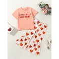 thumbnail image 3 of Musuos Valentine's Day Toddler Girls Clothes Set 1-5T Letter Print Short Sleeve T-Shirts and Heart Print Flare Pants 2Pcs Suit, 3 of 10