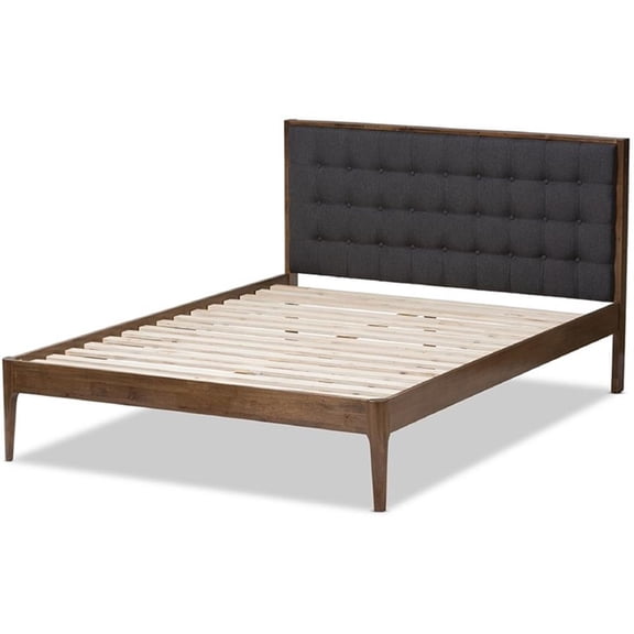 Baxton Studio Jupiter Mid-Century Modern Gray Fabric Upholstered Button-Tufted King Size Platform Bed