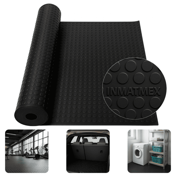 PISO TAPETE ANTIDERRAPANTE 2X3M PARA GIMNASIO IMPERMEABLE NEGRO TACHON INMATMEX