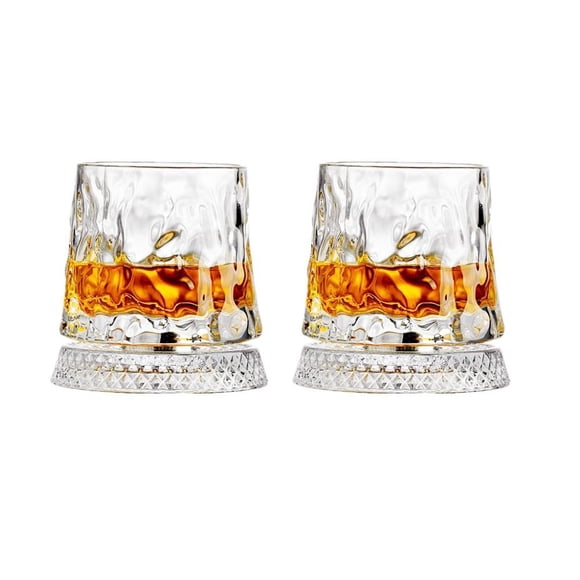 360 Degree Rotating Whiskey Glass,Spinning Cocktail Glass with Stable Decoupled Base,Old Fashioned Crystal Drinking Glassware with Stress Relief Function,Gift for Husband Father Holidays,Fathers Day