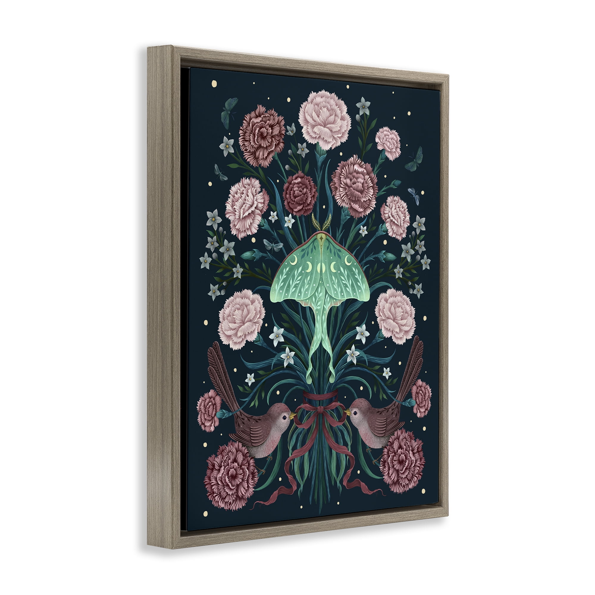 Stupell Industries January Carnations & Moth Brown Framed Floater Canvas Wall Art, design by Episodic Drawings