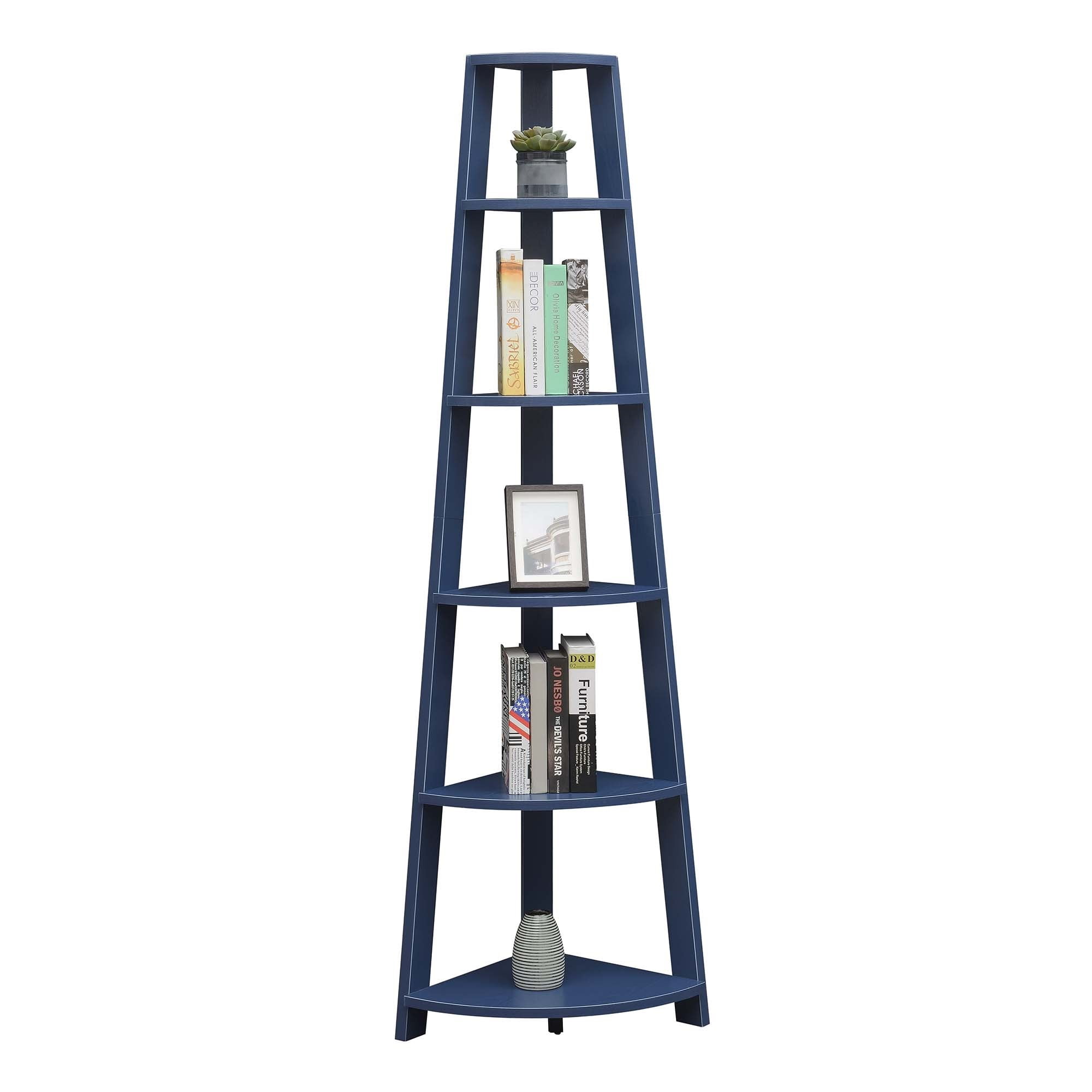 Convenience Concepts Newport 6 Tier Corner Bookshelf, Cobalt Blue