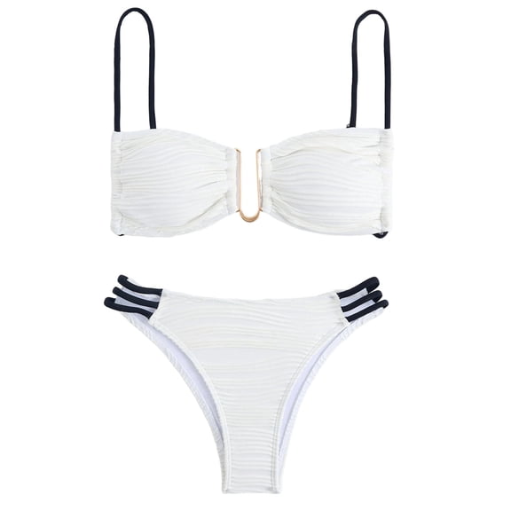 Women's Bikini Swimsuit Triangle Top High Cut Bottom Solid Spaghetti Strap Lightweight Beach Bathing Suit Summer Casual Stretch