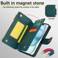 thumbnail image 6 of Wallet Case Compatible with iPhone 12 Mini Zipper Luxury ID Cash Credit Card Slots Holder Crossbody Lanyard Folio PU Leather Cover [Detachable Magnetic Hard Case] with Strap, Green, 6 of 16