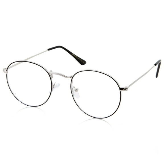 grinderPUNCH Vintage Inspired Round SIlver Metal Frame Clear Lens Glasses