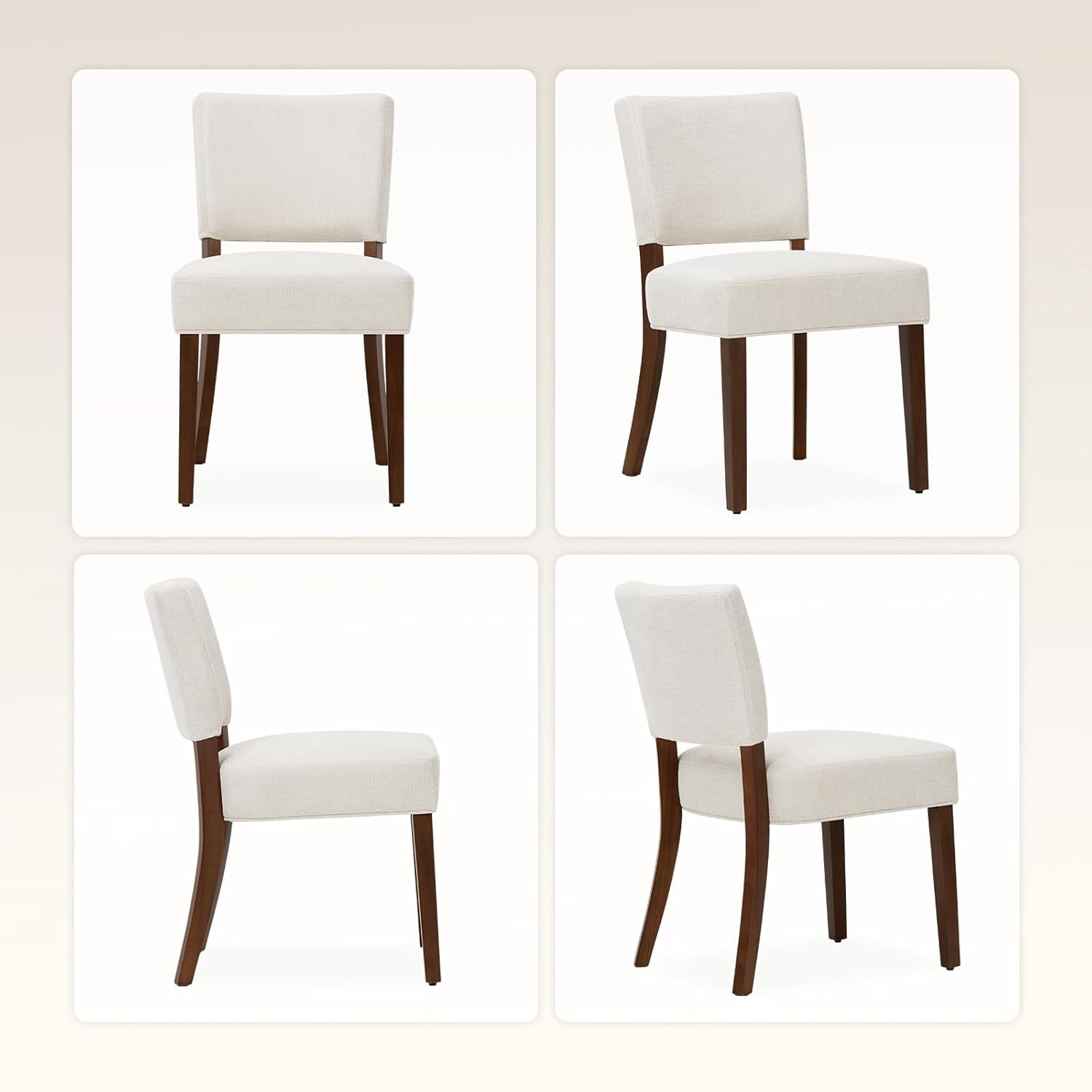 Mid Century Modern Dining Chairs Set of 2, Upholstered Kitchen Chairs with Back, Farmhouse Fabric Side Dining Room Chairs with Wood Legs for Dining Room Kitchen Restaurant, Beige
