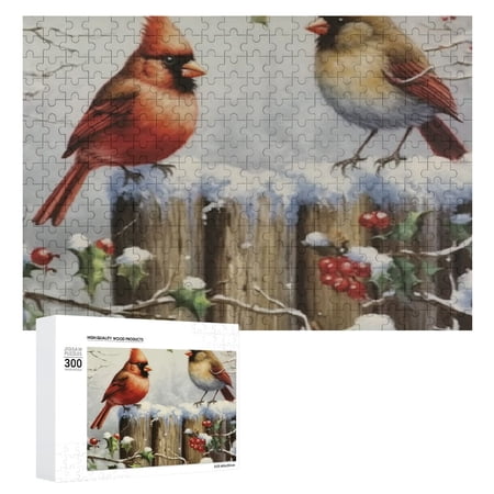 JRXY Birds Snow Holly Wooden Jigsaw Puzzle Challenging Difficult Wood Puzzles for Adults 300 PCS