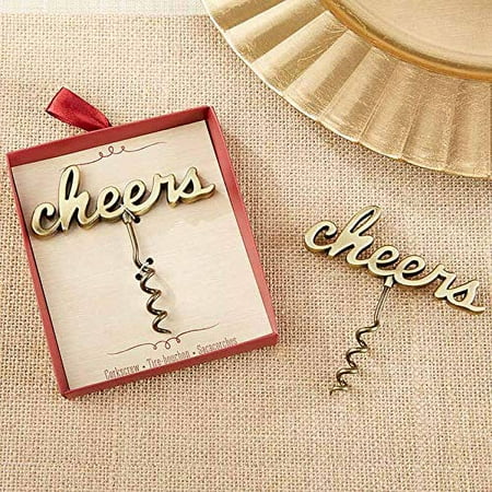 Kate Aspen Antique Gold Cheers Corkscrew - Set of 12 - Perfect Party Favor for Weddings, Bridal Shower Favor or Guest Gifts