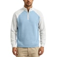 thumbnail image 5 of TOUMENY Men Half Zip Sweater Stand Collar Long Sleeve Color Block Casual Loose Pullover Fall Winter Fashion Knit Tops Light Blue M, 5 of 7